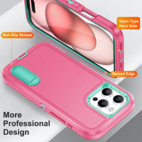 Coque de téléphone antichoc 3-en-1 de luxe en TPU+PC avec béquille intégrée, prix de gros abordable, pour iPhone 16 Pro Max 16 15 14 13, rose pour filles