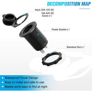 Toma de mechero de coche de 12V, Cargador <span class=keywords><strong>USB</strong></span>, adaptador de corriente, Salida para coche, barco, marino - Product Image 3