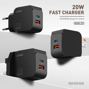 شاحن حائط LDNIO جديد 20W GAN بمنفذي <span class=keywords><strong>USB</strong></span>-C PD سريع عالمي للهاتف، شاحن جداري صغير جداً بمنفذ <span class=keywords><strong>USB</strong></span>-C - Product Image 2
