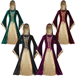 Vestido de Corte Retro Europeo para Mujer, Túnica de Terciopelo con Capucha, Disfraz para Representaciones Escénicas, Cosplay de Reina o Emperatriz - Product Image 1