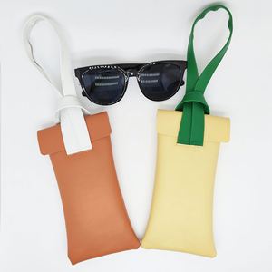 Leather Sunglasses <b>Case</b> Soft Eyewear Pouch with Color Contrast Strap Portable Protective <b>Glasses</b> Holder - Product Image 2