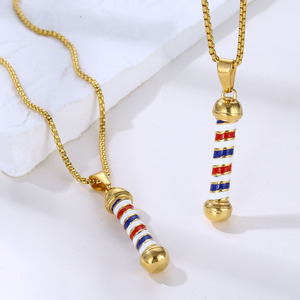 Collier rétro 3D en forme de poteau de barbier, collier gothique <span class=keywords><strong>pour</strong></span> hommes, en acier inoxydable, longue chaîne, collier de salon hip-hop - Product Image 1