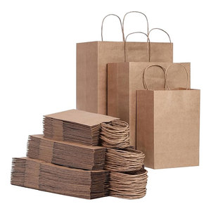 Sacs en papier kraft brun biodégradables et recyclables avec logo personnalisé imprimé, pour la vente à emporter, les restaurants, le café, avec poignée - Product Image 1