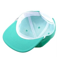 Topi Snapback 5 Panel Ringan Tanpa Struktur dari Bahan Nilon, Topi Bill Datar Warna Turquoise dengan Patch Tenun Kustom