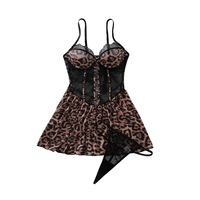 Ensemble de lingerie trois pièces 2026 : Corset découpé en dentelle cils, imprimé léopard et maille, avec jupe assortie