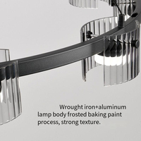 Lustre LED moderne en verre cannelé, luminaire suspendu rond noir mat, 8 lumières, luminaire de plafond pour salon, salle à manger