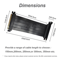 Câble d'extension de carte graphique PCIe 3.0 x16 avec contacts plaqués or, 16 Go/s, 90 degrés, cinq fils, PVC, cuivre étamé