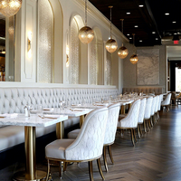 Juego de Muebles Personalizados para Restaurante Ron Group, Asientos de Banqueta Tapizados Personalizados, Mesa Cuadrada de Mármol, Silla Tapizada en Terciopelo y Cuero