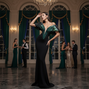 Custom Winter 2024 Prom Evening Mermaid Maxi Dress Women's Elegant Luxury Formal Wear Beaded Pattern Breathable Mesh - Product Image 3