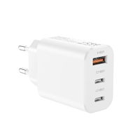 Cargador USB de 30W con 3 Puertos (2C1A 2A1C) con Carga Rápida PD, Enchufe Europeo, Adaptador de Corriente para Teléfono Inteligente, Tableta y Auriculares