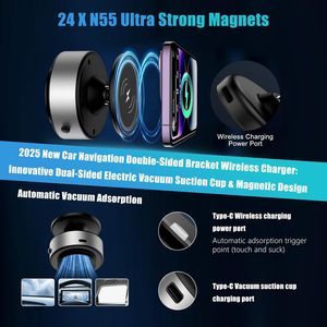 Support de téléphone magnétique rotatif à 360° pour voiture avec ventouse électrique et chargeur sans fil - Product Image 4