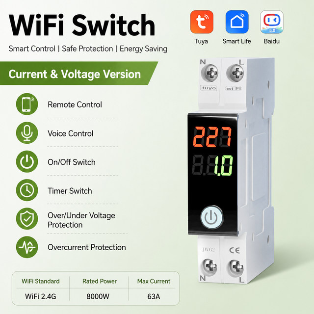 Wholesale Smart WiFi Voltage Protector Adjustable Over Under Voltage Current Protection Device with LCD Display