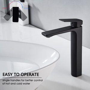 Rubinetto Moderno <span class=keywords><strong>Nero</strong></span> <span class=keywords><strong>Opaco</strong></span> in Ottone, Miscelatore Artistico per Lavabo a Vaso, Monoforo Alto per Bagno, Hotel, Camera da Letto, Corridoio - Product Image 2
