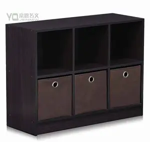 YQ JENMW Basic 3x2 modern bookcase bookshelf Dark lines low profile design Storage Dark Walnut Color Bookcase