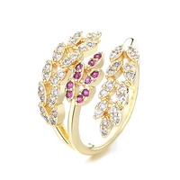 Oreille De Blé Purrple 18K Plaqué Or Anneaux Arbre Feuille Feuilles Oreilles Bijoux De Mode Zircon Anneau Pour Les Femmes