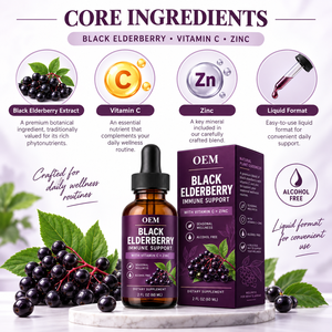 Gouttes liquides <span class=keywords><strong>de</strong></span> <span class=keywords><strong>sureau</strong></span> <span class=keywords><strong>noir</strong></span> premium sans <span class=keywords><strong>alcool</strong></span> pour le soutien immunitaire quotidien des adultes – Fournisseur en gros OEM en marque blanche - Product Image 4