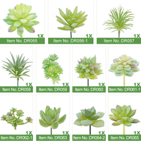 Assortiment de 11 petites plantes succulentes en plastique dans un décor floral vert floqué pour gâteau de fête,