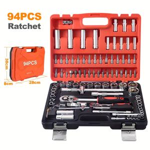 94 buah Set soket kunci pas Ratchet logam tahan lama, <span class=keywords><strong>Kit</strong></span> alat perbaikan otomatis multifungsi dengan OEM sarung keras penggunaan kendaraan - Product Image 2