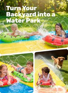 Toboggan aquatique sur le thème des fruits avec arroseur et 2 planches de surf pour les enfants – Course en plein air dans le jardin - Product Image 5