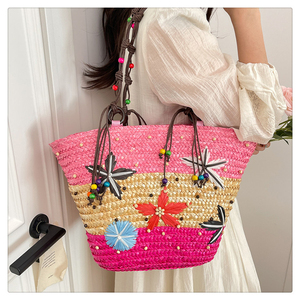 Sac à main tressé <span class=keywords><strong>en</strong></span> paille <span class=keywords><strong>de</strong></span> blé JIANUO, style bohème, fait main, avec perles et étoile <span class=keywords><strong>de</strong></span> <span class=keywords><strong>mer</strong></span>, grand format, tendance, vente <span class=keywords><strong>en</strong></span> gros - Product Image 5