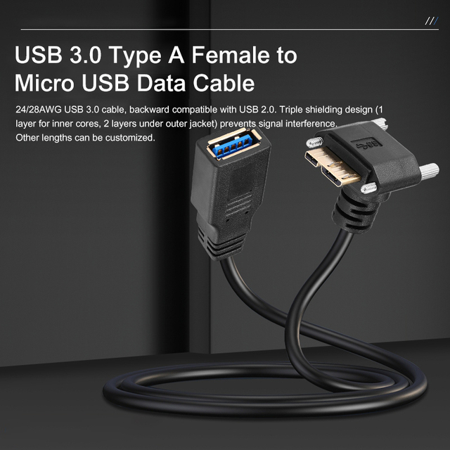 Xput USB 3.0 Type a Female to Micro USB B Male Locking Screw Data Cable 24/28AWG Anti Interference Backward Compatible USB2.0