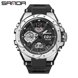 Montre numérique LED pour homme SANDA 3192 avec cadran carré, multifonction, mesure de la température, bracelet en acier, montre sportive pour homme, cadeau - Product Image 4