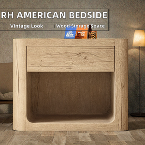 RH Traditional Wood <b>Bedside</b> Table with <b>Storage</b> Simple Bedroom Furniture - Product Image 2