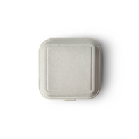 Caja tipo concha de 6x6 pulgadas, desechable, de caña de azúcar, contenedor de bagazo para alimentos, biodegradable, compostable, para llevar, para hamburguesas
