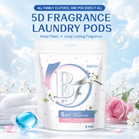 Pod Cuci Pakaian OEM ODM Paket Percobaan 5pcs Pembersih Mendalam 5D Ramah Lingkungan Perlindungan Warna Penghilang Noda Sabun Cuci Gel Grosir