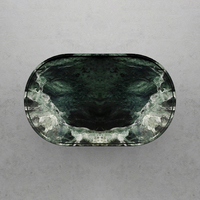Table d'appoint en marbre vert foncé, forme champignon, plateau ovale arrondi, piétement conique évasé, veine blanche sauvage, table d'appoint de canapé