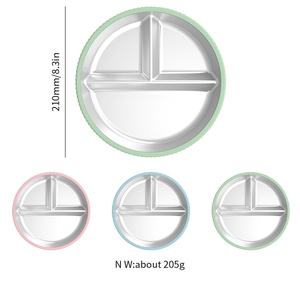Assiettes pour tout-petits en acier inoxydable 304, <span class=keywords><strong>vaisselle</strong></span> en silicone, base à ventouse antidérapante, résistante à <span class=keywords><strong>la</strong></span> chaleur, plateau de sevrage divisé pour enfants - Product Image 6
