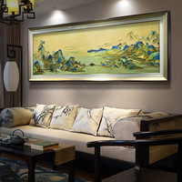 Panneau décoratif suspendu en tissu non tissé brodé, style chinois moderne, motif Paysage Mille Li, encadré, pour cadeau ou décoration de salon