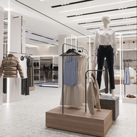Étagères suspendues en métal personnalisées tendance pour vêtements féminins, présentoir de vêtements sur mesure avec design intérieur pour magasin de vêtements