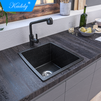Évier de cuisine Kadelg sous plan, moderne, à cuve unique, en quartz, avec robinet à un trou, finition brossée, épaisseur 13 mm, homologué CE, modèle populaire 2023