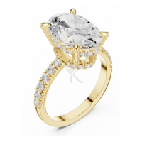 Anillo de Compromiso y Boda de Oro Sólido de 14K con Diamante Cultivado en Laboratorio, Corte Ovalado, Certificado IGI E VVS2, Doble Halo Oculto, Pavé, Unisex