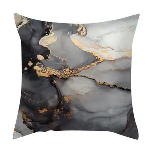 Housses de coussin décoratives à texture de marbre Taie d'oreiller en velours doux à l'encre d'art fluide abstrait de luxe