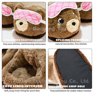 Pantoufles en peluche ours brun mignon de dessin animé avec masque pour <span class=keywords><strong>les</strong></span> yeux rose amovible, en coton doux et mousse à mémoire de forme, pantoufles d'intérieur - Product Image 3