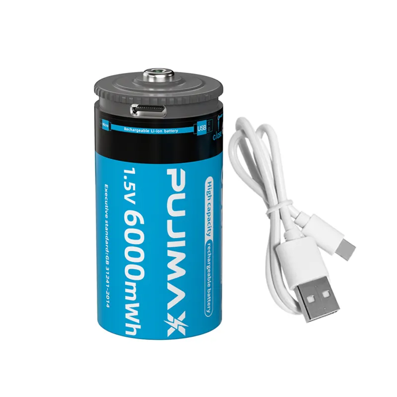 PUJIMAX Pin Sạc Lithium 1.5V 6000mwh Cỡ C 1 Chiếc Pin Li-ion Usb Cỡ C 1.5V Bộ Sạc Pin Lithium Ion Loại C