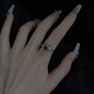 Punk Aesthetic Red Zirconia Heart Cross Open <b>Ring</b> Women Hip Hop Grunge Halloween Aesthetic Gothic Rhinestone <b>Adjustable</b> <b>Ring</b> - Product Image 2