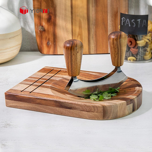 Acacia thớt và mezzaluna dao thớt gỗ với thảo mộc cong đôi lưỡi Rocker Chopper - Product Image 5