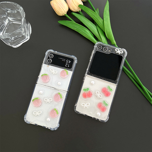 Cherry Peach Glitter decoración anticaída estilo coreano ins funda de teléfono móvil para mujer para Samsung <span class=keywords><strong>Z</strong></span> <span class=keywords><strong>Flip</strong></span> <span class=keywords><strong>4</strong></span> <span class=keywords><strong>Z</strong></span> Fold 6 w24 <span class=keywords><strong>Flip</strong></span> - Product Image 2