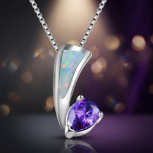 Collier pendentif en argent sterling 925 plaqué rhodium avec opale bleue sertie clos – Cadeau - Product Image 2