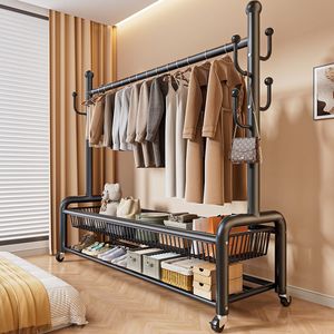 Porte-vêtements à <span class=keywords><strong>2</strong></span> niveaux pour chambre à coucher, style crème, avec roulettes, vente en gros d'usine - Product Image 5
