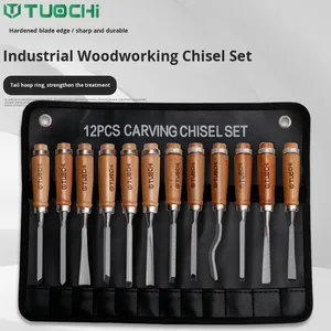 Ensemble de ciseaux à <span class=keywords><strong>bois</strong></span> de qualité industrielle avec pointes biseautées <span class=keywords><strong>demi</strong></span>-pointues, plates et concaves, manche en <span class=keywords><strong>bois</strong></span> - Product Image 2