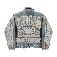 Ensemble MZN Veste en Jean Sur Mesure Vintage Streetwear Patchwork pour Hommes, Distressed Broderie Strass Bouton Survêtement d'Hiver