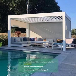 Pavillon personnalisé en aluminium avec toit rabattable, imperméable, parasol de loisirs, structure extérieure artistique pour piscine - Product Image 5