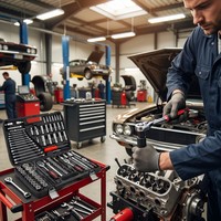 Ensemble d'outils de réparation automobile de 216 pièces, jeu de clés à douilles 1/2" 1/4" 3/8" en acier au carbone