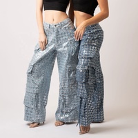 Jeans d'été délavés de haute qualité à jambes larges pantalon cargo à paillettes pour femmes denim pour femmes vente en gros