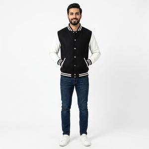 Custom Wholesale FINER THREADS <b>Men's</b> Varsity <b>Jackets</b> Polyester/Cotton Blend Stand Collar Breathable Winter Embroidered Logo - Product Image 1
