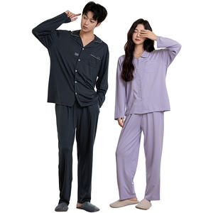 Ensemble pyjama cardigan à manches longues en modal Lenzing pour couple, vêtements de maison d'automne, col à revers, fin, nouvelle arrivée pour vêtements de nuit pour hommes - Product Image 2